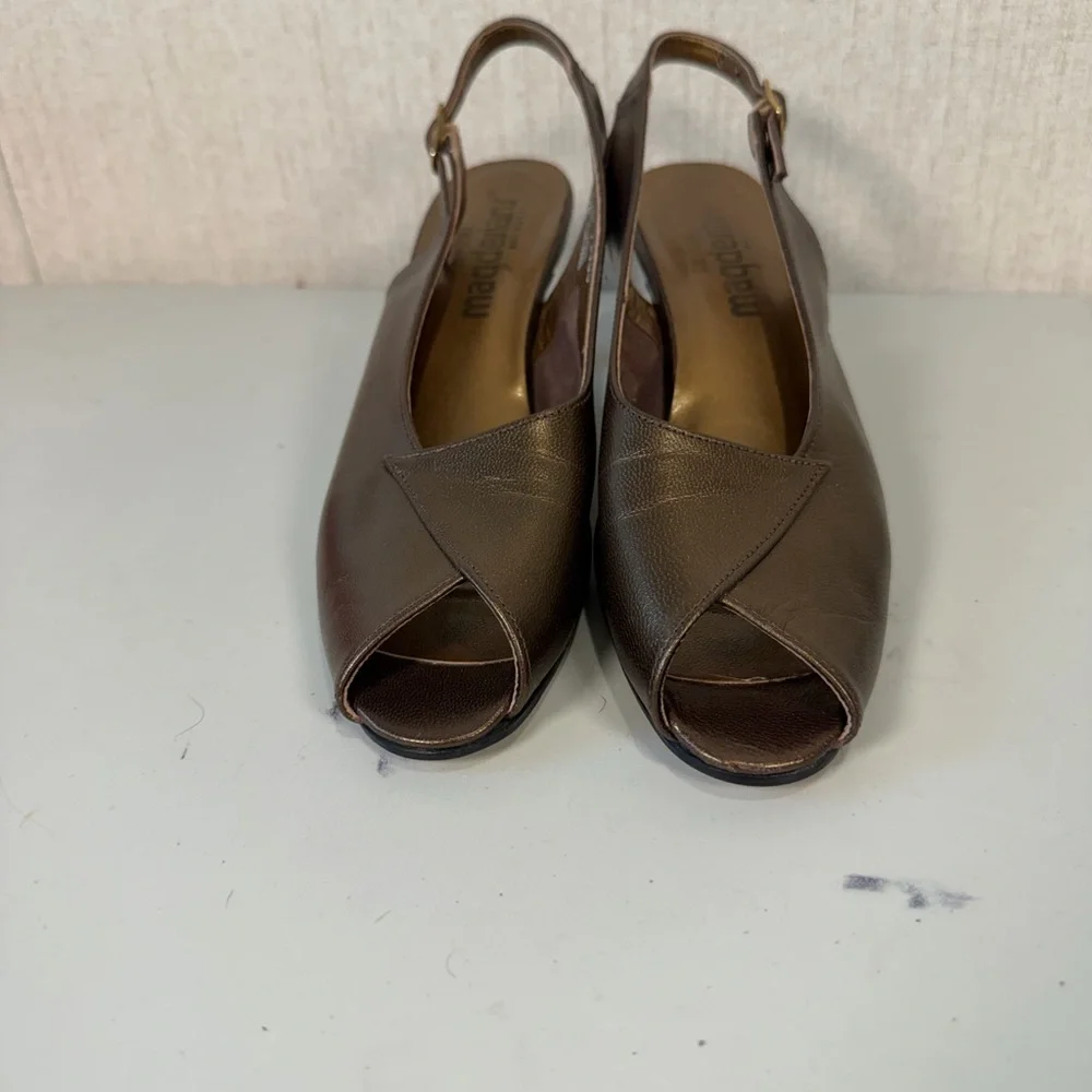 magdesians women's shoes Peep Toe Slingback Kitten Heel Size 7S‎ Brown